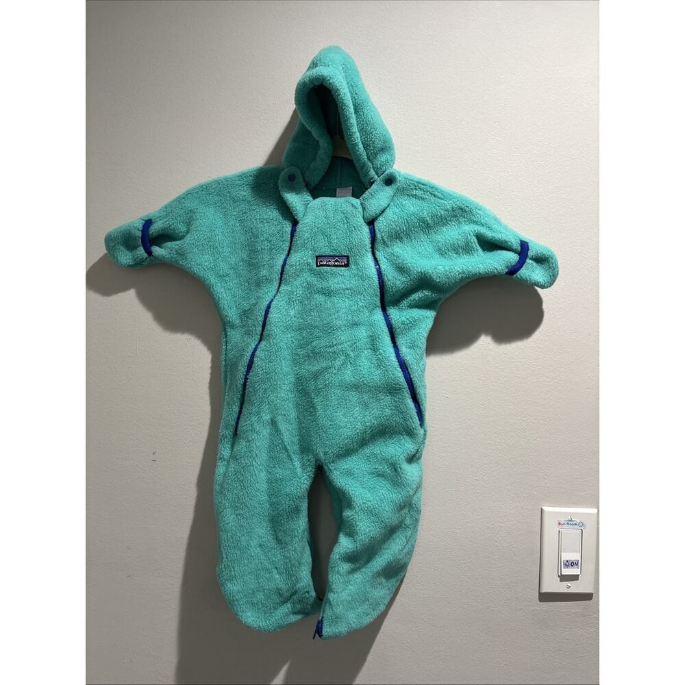 Patagonia Synchilla Bodysuit Baby 0-3 Months Vintage Teal Blue Fleece Polyester